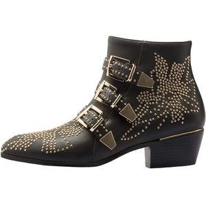 Leather Studded Metal Buckle Ankle Boots. Style like Chloe Susanna boots. EU 38